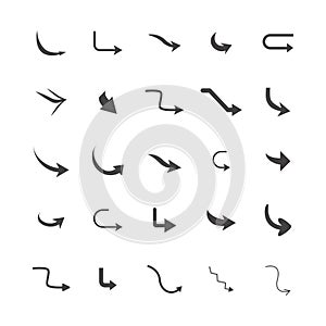 Vector illustration of curved arrow icons. 25 curved arrow icons set photo