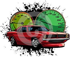 vector illustration of customized muscle car with dashboard