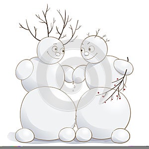 Vector illustration of cute amorous snowmen