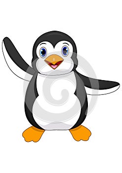 Vector illustration of cute baby penguin cartoon waving isolated on white background