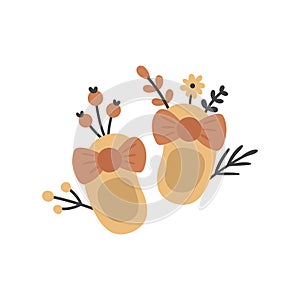 vector illustration of cute baby shoes and flowers