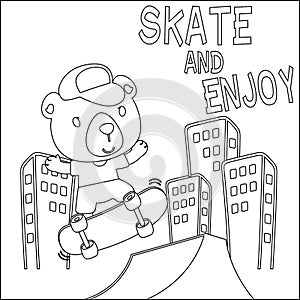 Vector illustration of cute bear on skate board. Cartoon isolated vector illustration, Creative vector Childish design for kids