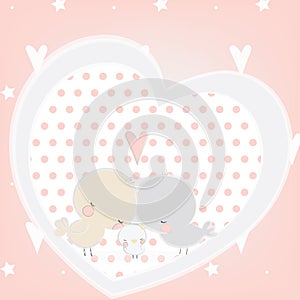 Vector illustration of cute birds family in love