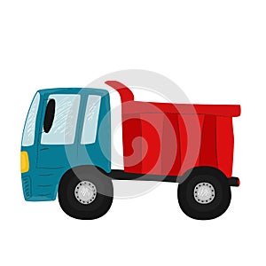 Vector illustration, cute blue and red dump-truck