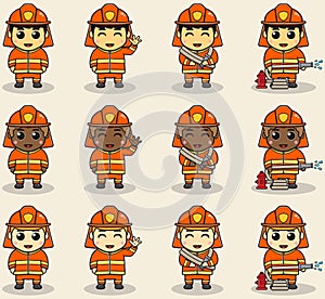Vector Illustration of Cute Boy with Firefighter costume