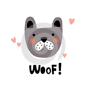 vector illustration of a cute bulldog and text