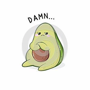 Vector illustration of cute cartoon angry avocado
