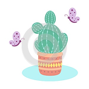 vector illustration with cute cartoon cactus