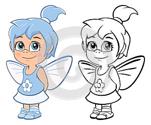 Vector Illustration of a Cute Cartoon Character Little Witch  for you Design and Computer Game. Coloring Book Outline Set
