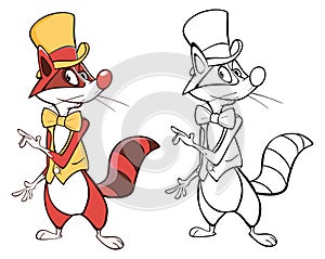 Vector Illustration of a Cute Cartoon Character Raccoon  for you Design and Computer Game. Coloring Book Outline Set