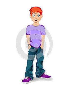 Cool full length teen boy wearing blue jeans