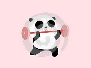 Vector Illustration: A cute cartoon giant panda is doing weight lifting