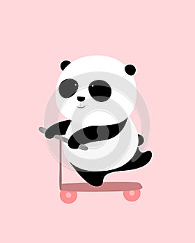 Vector Illustration: A cute cartoon giant panda is on a scooter.