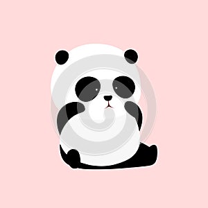 Vector Illustration: A cute cartoon giant panda sits on the ground, crying, rubbing eyes, wiping the tear, looking unhappy