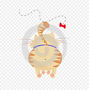 Cute cartoon ginger cat playing with butterfly trying to catch it clip art