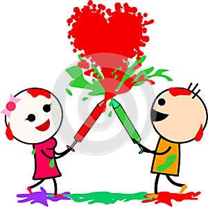 Vector illustration of a cute cartoon love couple enjoying the Indian festival Holi.