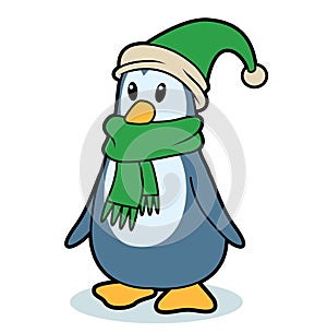 Vector illustration of a cute cartoon penguin with scarf