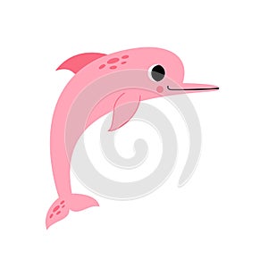 Vector illustration of cute cartoon pink river dolphin isolated on white background.