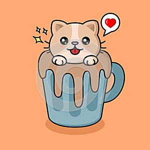 Vector Illustration Of Cute Cat Mascot In Cup Glass