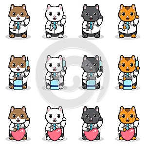 Vector illustration of cute Cats with Doctor costume.