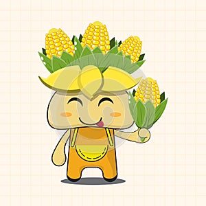 vector illustration of cute chibi Corn cartoon character in simple style and kawaii