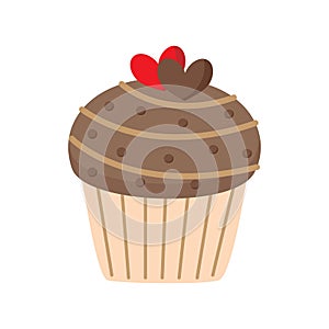 Vector illustration of cute chocolate cupcake isolated on white background