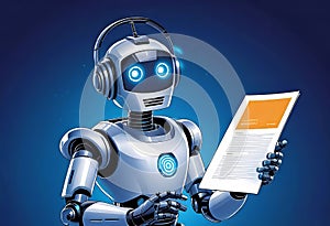 vector illustration, cute customer service robot poster with copy space, 3D rendering,