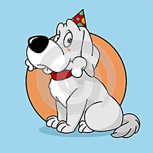 vector illustration of cute dog mascot biting bone with hat