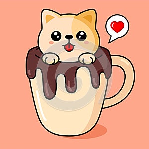 vector illustration of a cute dog mascot in a chocolate cup