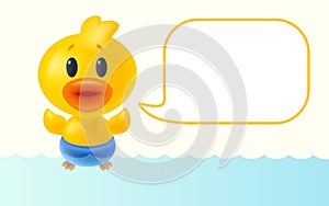 Vector illustration of cute duck in realistic style. Vector icon of kawaii duck with bubble