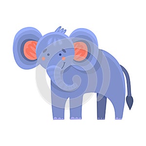 Vector illustration of a cute elephant in cartoon hand drawn flat style. Funny animal with big ears from safari, jungle