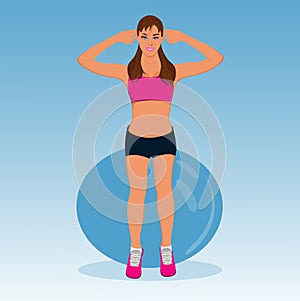 Vector illustration of cute fitness girl with stability ball