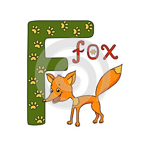 Vector illustration of cute fox and letter of the alphabet F.