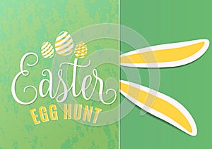 Vector illustration of cute fun happy easter egg hunt with easter bunny ears