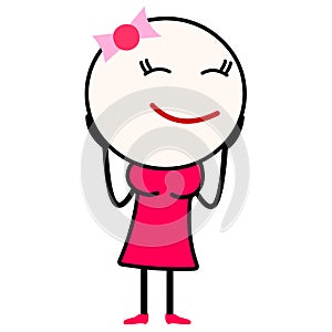 Vector Illustration of a cute girl cartoon in pink dress.