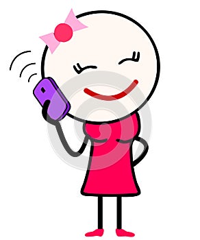 Vector Illustration of a cute girl cartoon talking over mobile phone.