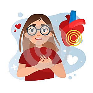 Vector illustration of a cute girl holding on to a heart.