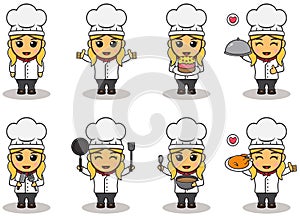 Vector illustration of cute Girls chef cartoon.