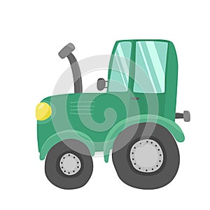 Vector illustration, cute green tractor