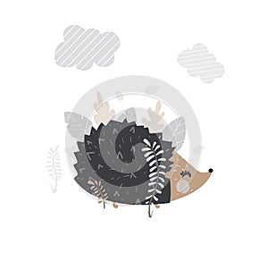 Vector illustration of cute hedgehog for your winter congratulation postcard.