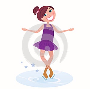 Vector Illustration of cute ice skating woman photo