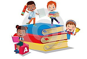 vector illustration of cute kids with Abc blocks, abc letters