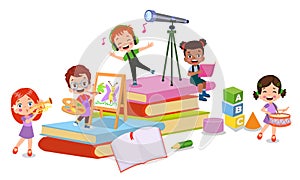 vector illustration of cute kids with Abc blocks, abc letters