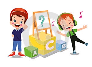 vector illustration of cute kids with Abc blocks, abc letters