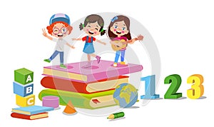 vector illustration of cute kids with Abc blocks, abc letters