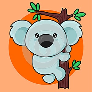 Vector illustration of cute koala climbing a tree