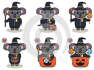 Vector illustration of cute Koala with Wizard costume