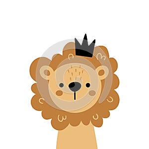 vector illustration of a cute lion in crown