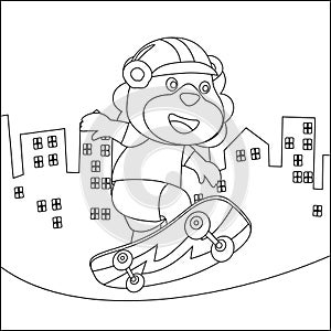 Vector illustration of cute lion on skate board. Cartoon isolated vector illustration, Creative vector Childish design for kids