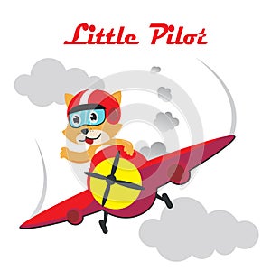 Vector illustration of a cute little pilot flying on a plane. with cartoon style. Creative vector childish background for fabric,